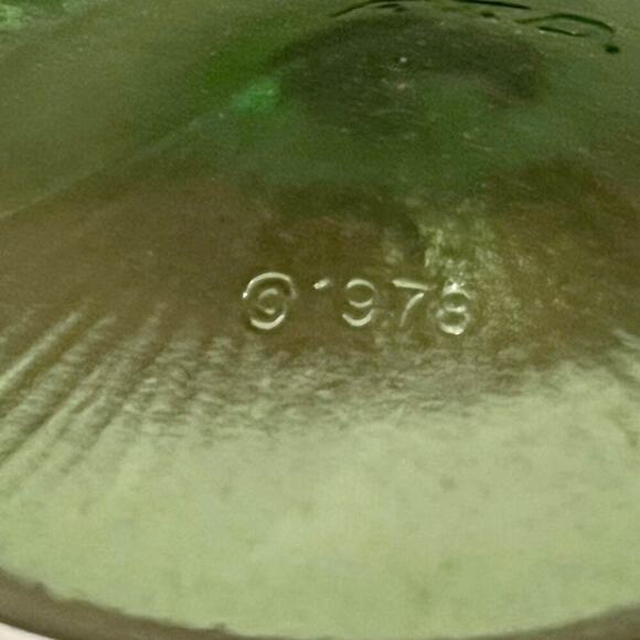 Vintage FTD 1978 Avocado Green Glass Pedestal Compote Candy Dish Vase Oak Leaf - Picture 7 of 9